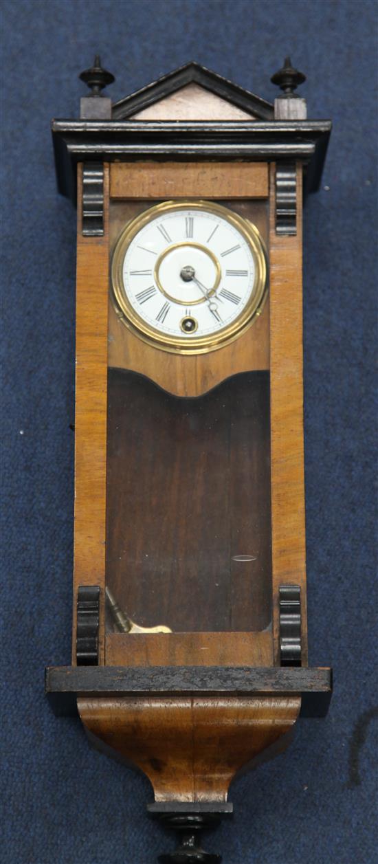 A walnut and ebony miniature Vienna regulator wall clock, 18.5in.